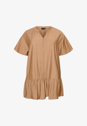 Zizzi, LOCKERE TUNIKA MIT GEKRÄUSELTER STRUKTUR UND RÜSCHENSAUM - Tunic - braun