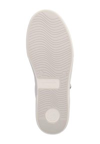 Remonte Sneaker-Sohle aus hellbeigem Gummi. Verfügt über strukturierte Rillen und Erhöhungen für besseren Halt. Enthält das Markenlogo und die Modellnummer.