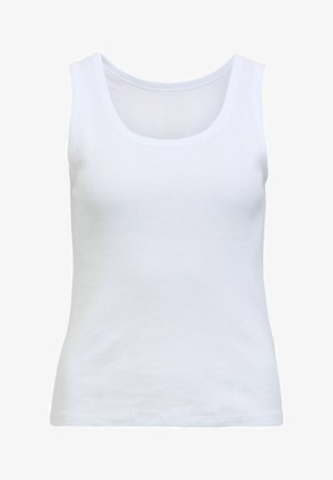 Biela rebrovaná tielková košeľa bez rukávov s výstrihom do tvaru lodičky a priliehavým strihom.