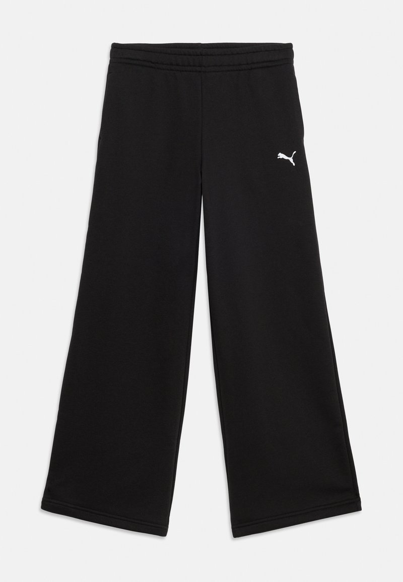 Μαύρο παντελόνι φαρδιάς γραμμής με ελαστική μέση και μικρό λευκό λογότυπο Puma στο πάνω αριστερό μηρό.