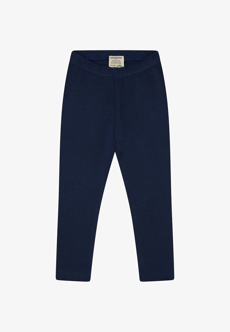Leggings blu navy realizzati in tessuto misto cotone, con una finitura liscia, una vita elasticizzata e senza motivi o dettagli decorativi visibili.