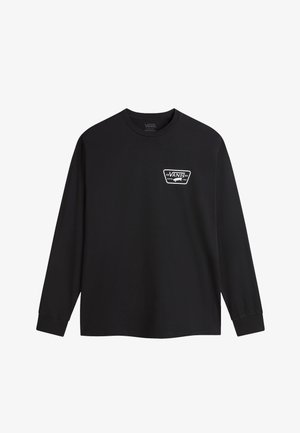 Czarny t-shirt z długim rękawem wykonany z bawełny, z białym logo Vans na klatce piersiowej. Prosty okrągły dekolt i dopasowane mankiety.