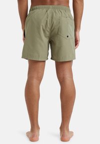 Bañador verde para hombre con cintura elástica, bolsillo trasero con botón y textura suave. Presenta un corte recto para mayor comodidad.