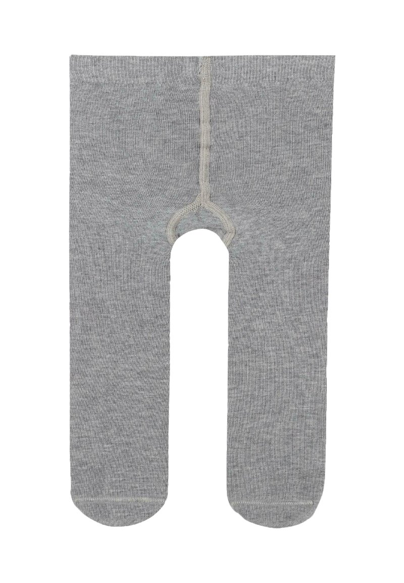 Grå ribbade leggings med en fotlös design, med förstärkt gren och släta sömmar, lämpliga för komfort och enkel användning.