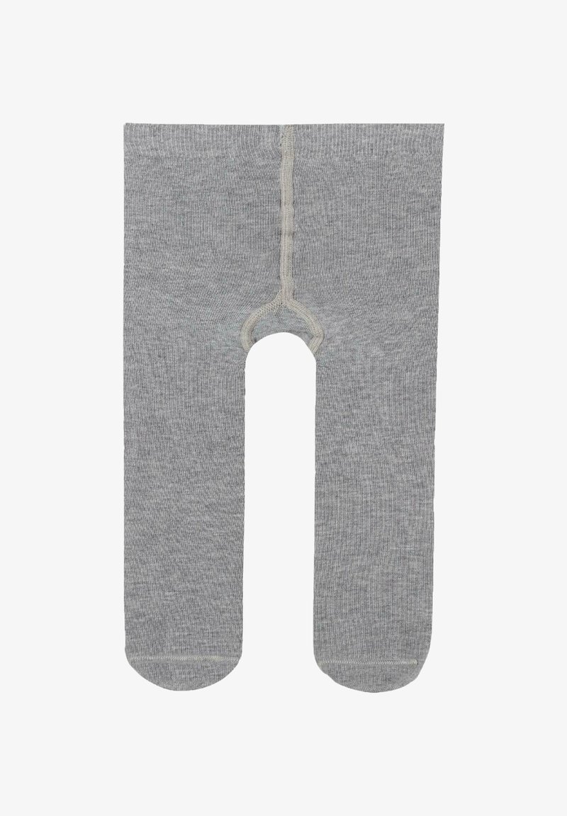 Grå ribbade leggings med en fotlös design, med förstärkt gren och släta sömmar, lämpliga för komfort och enkel användning.