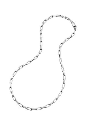 Sølv kædeddække med forlængede, rektangulære led med poleret overflade og en sikker lås.