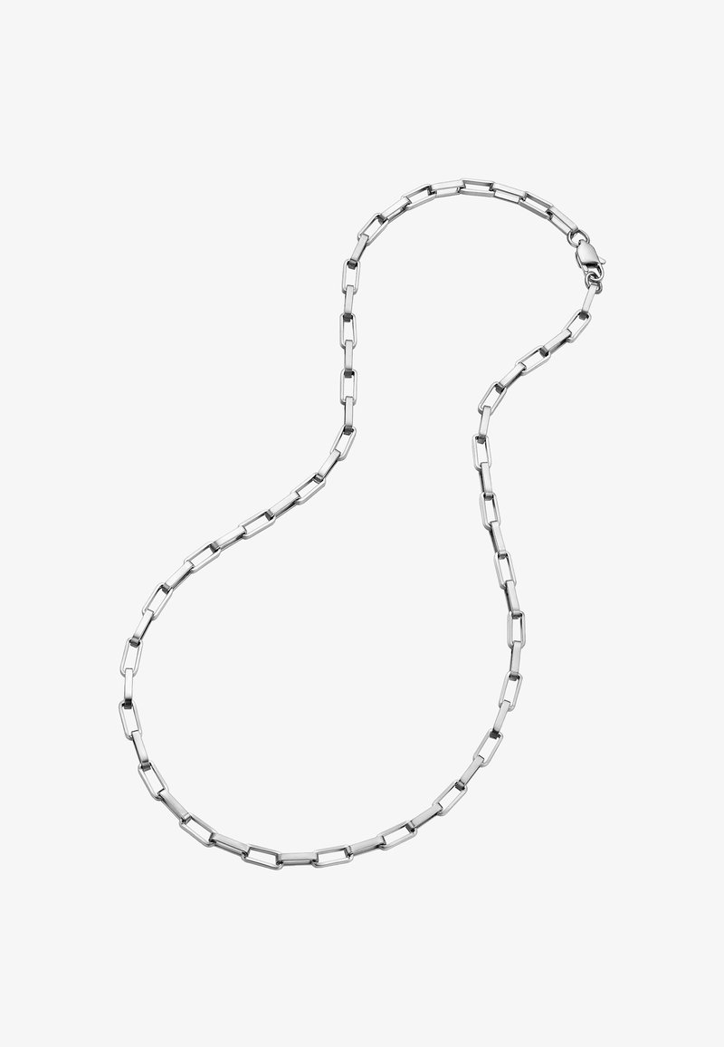 Sølv kædeddække med forlængede, rektangulære led med poleret overflade og en sikker lås.