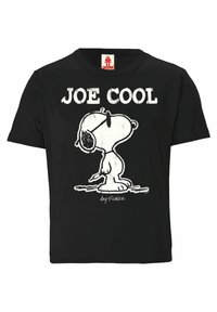 Black T-shirt with white cartoon Snoopy wearing sunglasses and text "JOE COOL" above the character.