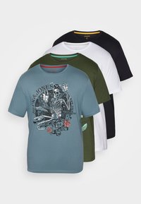 JJSKULL ROCK TEE CREW NECK 4 PACK - Nyomott mintás póló - kombu green/white/black/goblin blue