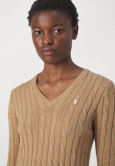 Polo Ralph Lauren CABLE KNIT COTTON V NECK SWEATER - Pulover - camel