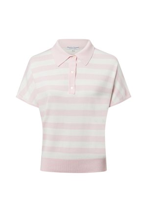 Polo à manches courtes à rayures horizontales roses et blanches, avec patte de boutonnage et ourlet côtelé.