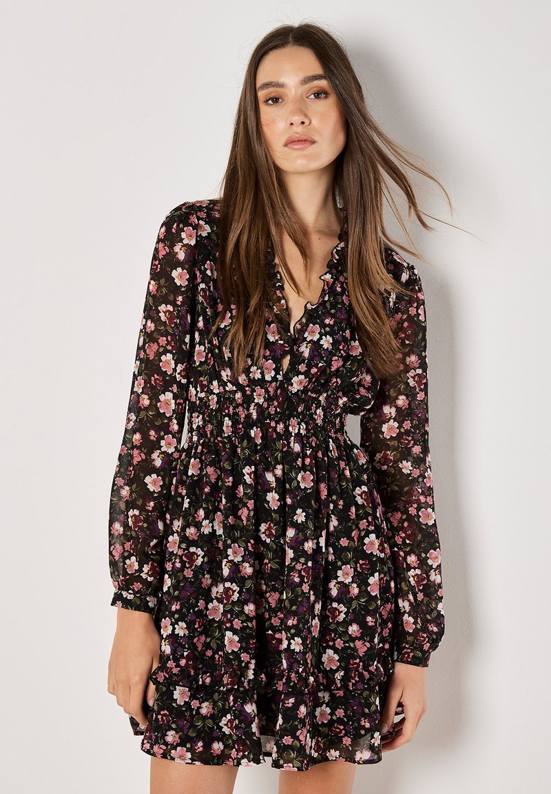 Apricot FLORAL RUFFLE - Freizeitkleid - black