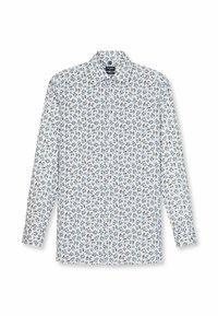 Witte blouse met lange mouwen en een bloemenpatroon in blauw, groen en bruin. Voorzien van een kraag en sluiting met knopen aan de voorkant. Zachte stof.