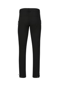 Svarta utomhusbyxor i ett mjukt, elastiskt tyg. Funktioner inkluderar två fickor med dragkedja och justerbara muddar vid ankeln.