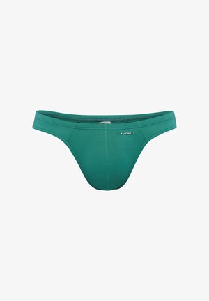 Groene heren low-rise slip met smalle tailleband en klein "olaf benz" logo aan de voorkant rechts.