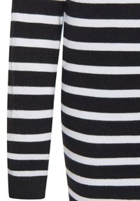 Gestreifter Pullover mit abwechselnd dünnen schwarzen und weißen horizontalen Streifen, aus weichem Stoff mit einem figurnahen Design und langen Ärmeln.