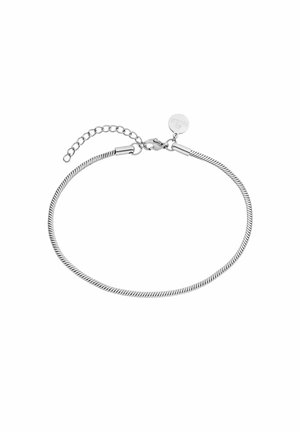 Zilveren armband met een gedraaid ontwerp, voorzien van een karabijnsluiting en een verstelbare ketting. Inclusief een klein rond hangertje.