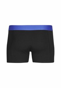 Zwarte boxershorts met een blauwe elastische tailleband, gemaakt van zachte stof, met een snug fit en naadloze constructie voor comfort.