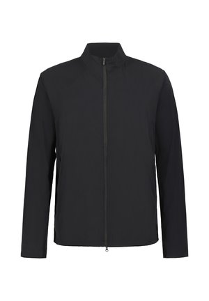 Sort letvægtsjakke med lange ærmer og en lynlås foran, vist på en hvid baggrund.