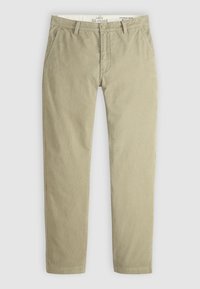 Beige straight-leg chinos with front pockets, belt loops, and a button closure, labeled Levi's XX Chino.