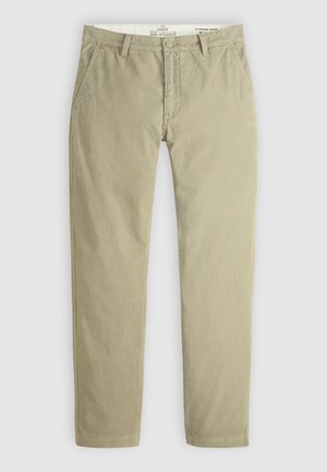 Beige straight-leg chinos with front pockets, belt loops, and a button closure, labeled Levi's XX Chino.