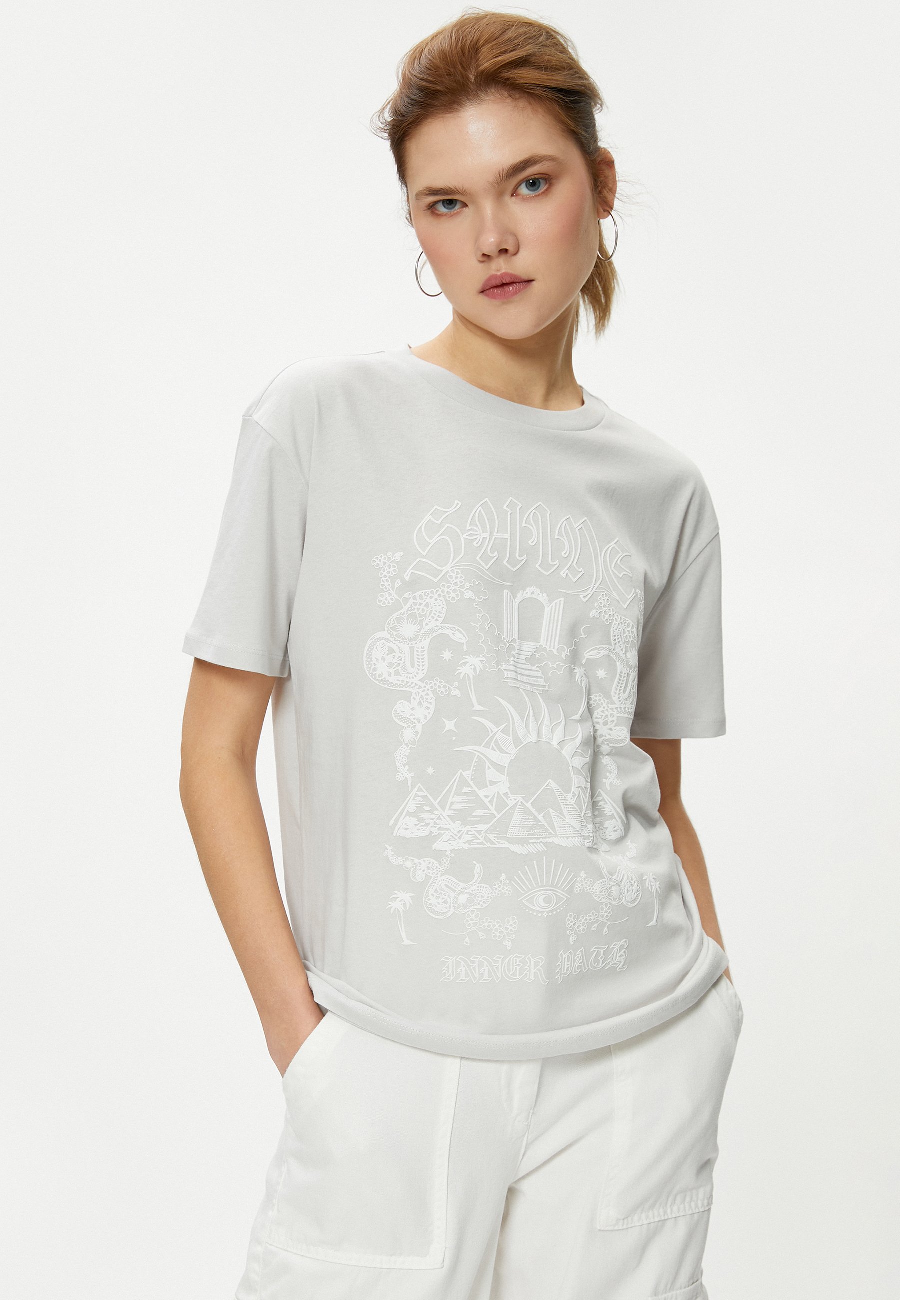 Koton Camiseta De Manga Corta Con Estampado De Verano Con Detalles En