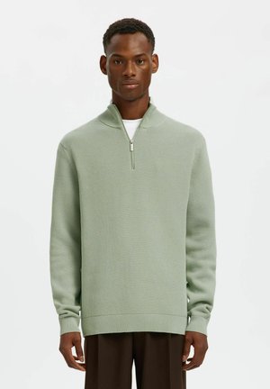 SLHDANE STRUCTURE HALF ZIP - Stickad tröja - aqua gray