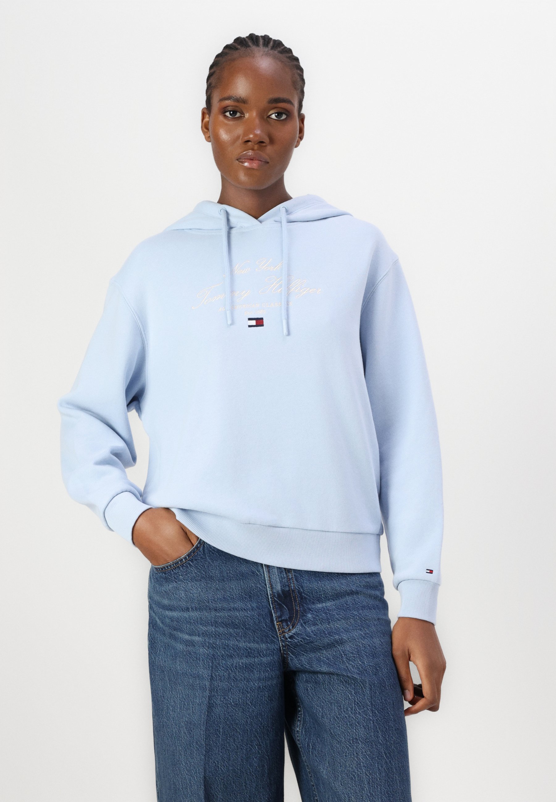売れ筋商品|||トミー ヒルフィガー パーカー・スウェットシャツ レディース アウター MODERN SCRIPT GRAPHIC HOODIE - Sweatshirt - breezy blue TOMMY JEANS トミーヒルフィガー パーカー・スウェットシャツ
