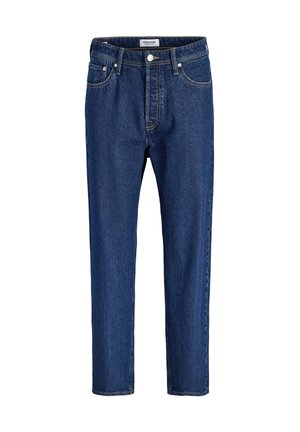 Sirged tumedat sinist fliisi teksapüksid viie tasku, metallnupu ja lukuavaga, tootja JACK & JONES.