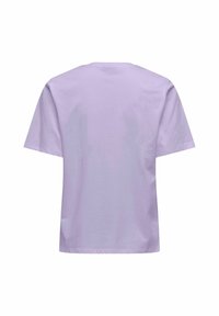 Lilla t-shirt med korte ærmer og rund hals. Lavet af bomuld, med en glat overflade og et enkelt, ensfarvet design.