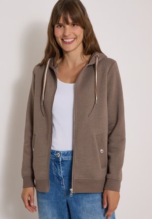 Cecil, SWEATJACKE MIT ANGERAUTER OBERFLÄCHE - Sweat zippé - cocoa taupe