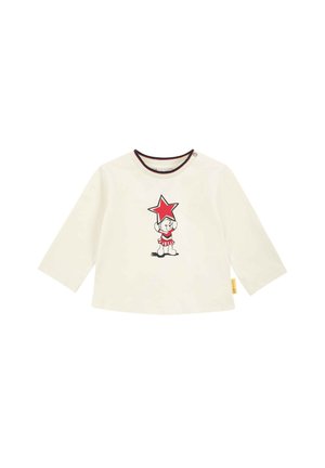 Camicia a maniche lunghe color crema in cotone. Presenta un grafico di un personaggio dei cartoni animati che tiene una stella rossa. Collo a coste con bordo a contrasto.