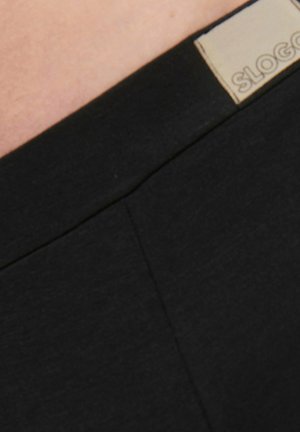 Black cotton waistband with Sloggi logo tag, featuring a smooth texture and flat seams, designed for comfort and a snug fit.