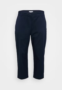 Marineblauwe cropped broek van soepele stof, met een rechte voorkant, twee zijzakken en een klassiek ontwerp van de tailleband.