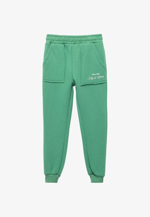 Zielone dresy z miękkiego materiału, elastycznym pasem w talii, dwiema przednimi kieszeniami i wyszywanym napisem "Od 1989 roku Miasto Marzeń".