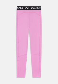 Leggings de sport rose vif avec une taille élastique noire portant l'enseigne "NIKE PRO", présentés sur un fond blanc.