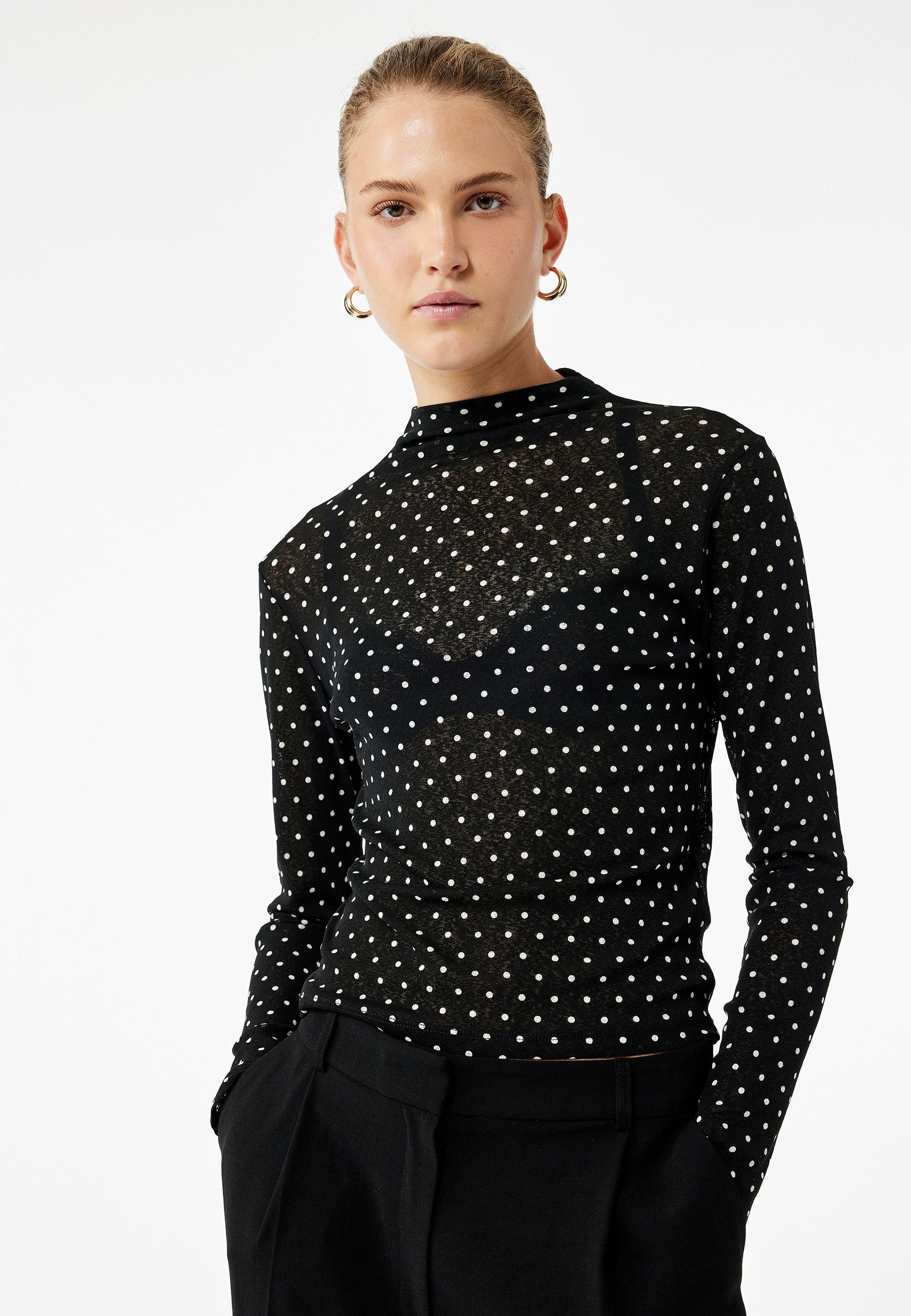 Koton POLKA DOT - Long sleeved top - black - Zalando