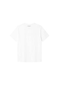 Camiseta de algodón blanca con mangas cortas. Diseño sencillo con la palabra "HACKETT" impresa en gris cerca del cuello en la parte de atrás.