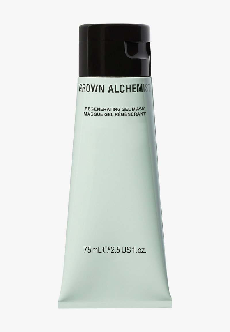 75 ml tubka regenerującej maski żelowej Grown Alchemist, z miętowo-zielonym korpusem, czarną zakrętką i przezroczystym tekstem wskazującym szczegóły produktu.