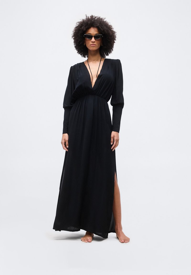 strapless open back dress Ruffle Halter Open Back Maxi Dress in Pink and Black