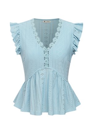 Cupshe, ELEGANT LACE RUFFLED SLEEVES PEPLUM - Blouse - blue-grey