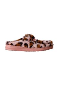 Futteret glidesandal i leopardprint, med en pink gummis�ål og en blød tekstur, rund form samt dekorative detaljer.