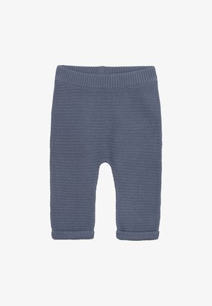 Grijze geribbelde gebreide leggings met een rekbare tailleband en opgerolde mouwen, met een gestructureerd oppervlak en een verkorte lengte.