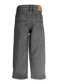 Grå denim culottejeans med rak skärning, hög midja, bakfickor och en läderlapp i midjan.