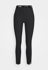 Collant neri con una texture liscia, dotati di una ampia cintura elastica con dettagli in bianco del logo e una silhouette aderente.