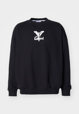 Sort sweatshirt i blødt bomuld med rund hals, prydet med hvid grafisk logo med vinger på forsiden og ribbede manchetter i kanten.