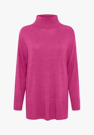 Erkli heleda roosa pullover, ribakraega, lõtv sobivus, allalangevad õmblused ja laiad varrukad. Ühtlane tekstuur ja minimaalne disain.