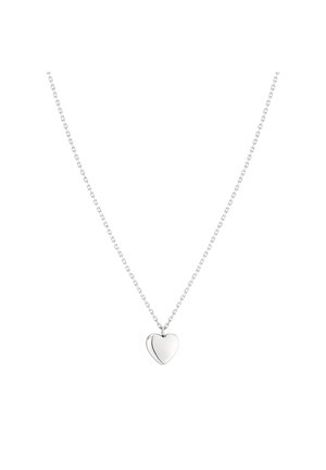 Silbernes Herzanhänger-Nelke an einer zarten Kette. Das Herz ist glatt und glänzend, mit einem einfachen, minimalistischen Design.