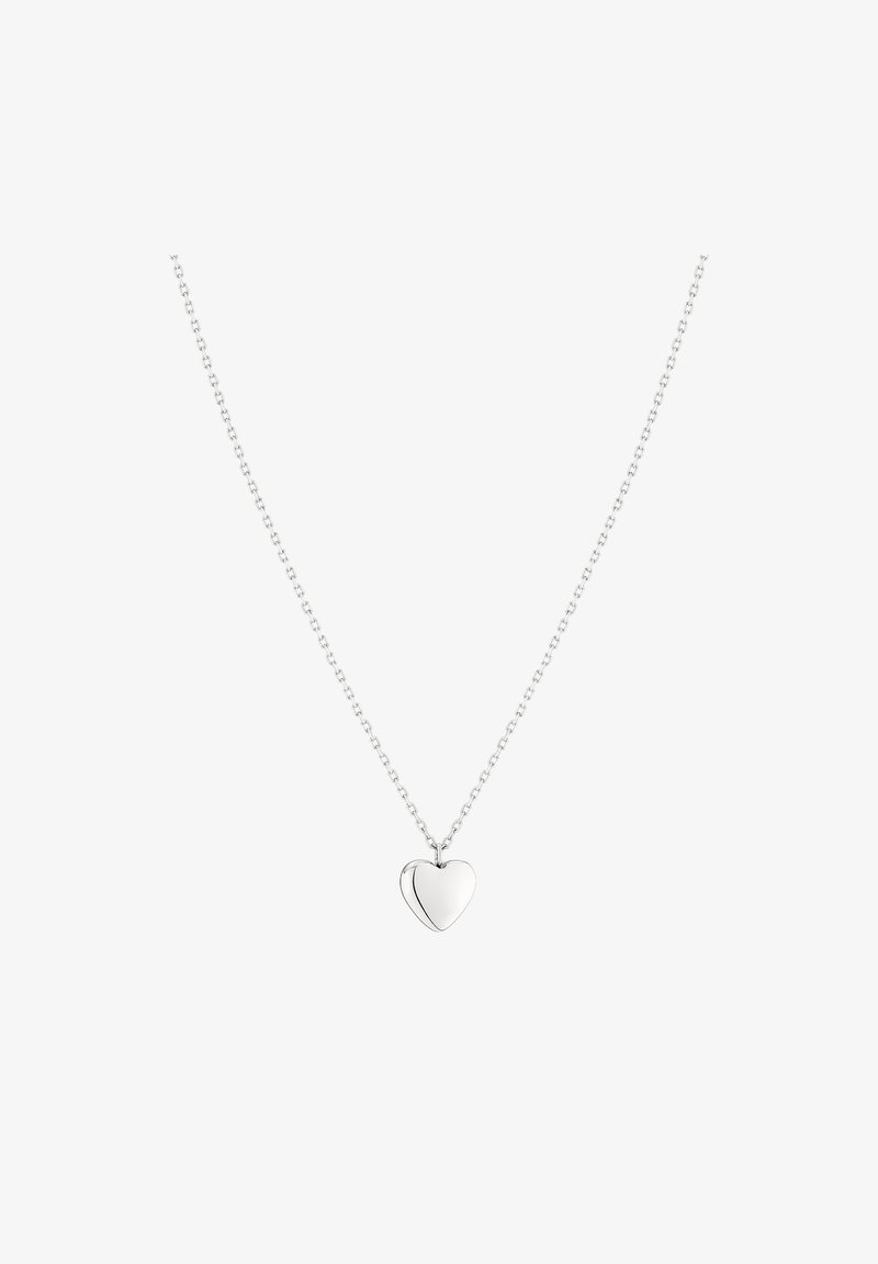 Zilveren harthanger aan een delicate ketting. Het hart is glad en glanzend, met een eenvoudig, minimalistisch ontwerp.