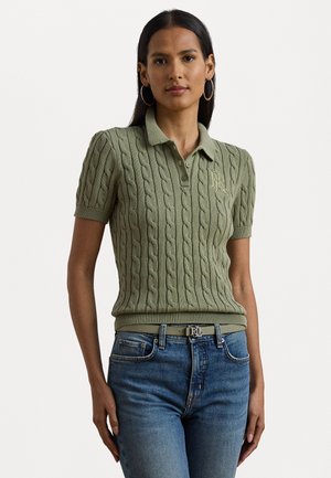Lauren Ralph Lauren Cable Knit Cotton Polo Jumper - Poloskjorter - sage green